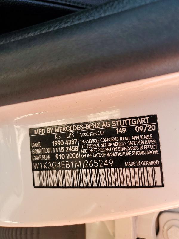 Продажа на аукционе авто 2021 Mercedes-benz A, vin: W1K3G4EB1MJ265249, номер лота: 62811646