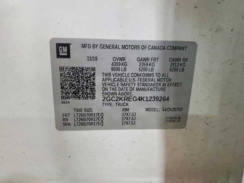 Продаж на аукціоні авто 2019 Chevrolet Silverado, vin: 2GC2KREG4K1239264, номер лоту: 59118536