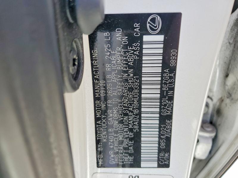Aukcja sprzedaży 2021 Lexus Es 350, vin: 58ADZ1B19MU083921, numer aukcji: 62970666