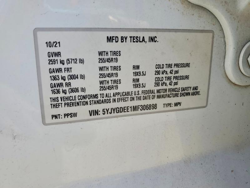 59358266 :رقم المزاد ، 5YJYGDEE1MF306898 vin ، 2021 Tesla Model Y مزاد بيع