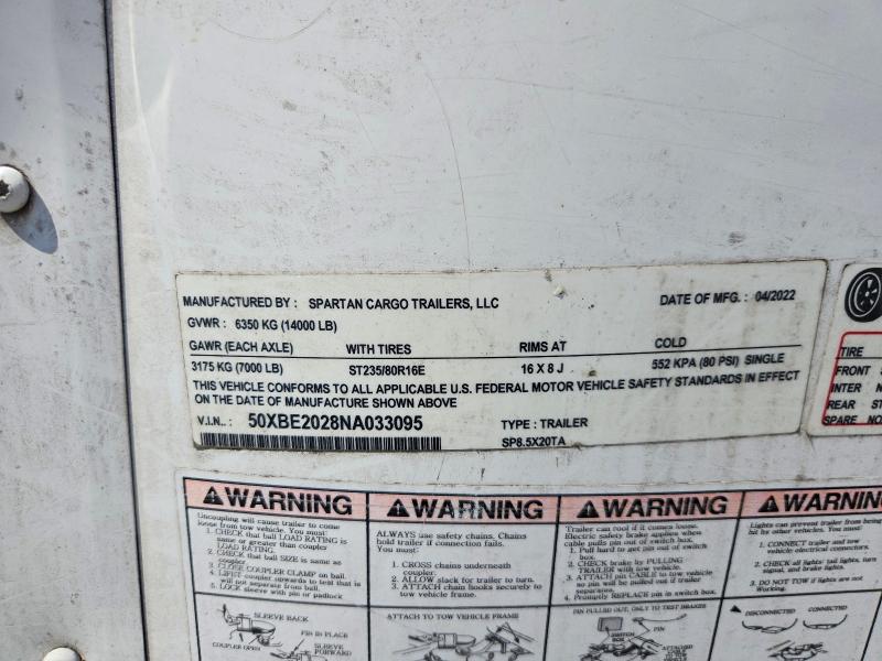 2022 Spartan Cargo Enclosed Cargo მანქანა იყიდება აუქციონზე, vin: 50XBE2028NA033095, აუქციონის ნომერი: 62716736