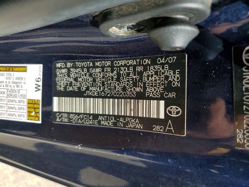 Aukcja sprzedaży 2007 Scion Tc, vin: JTKDE167270220353, numer aukcji: 60573206