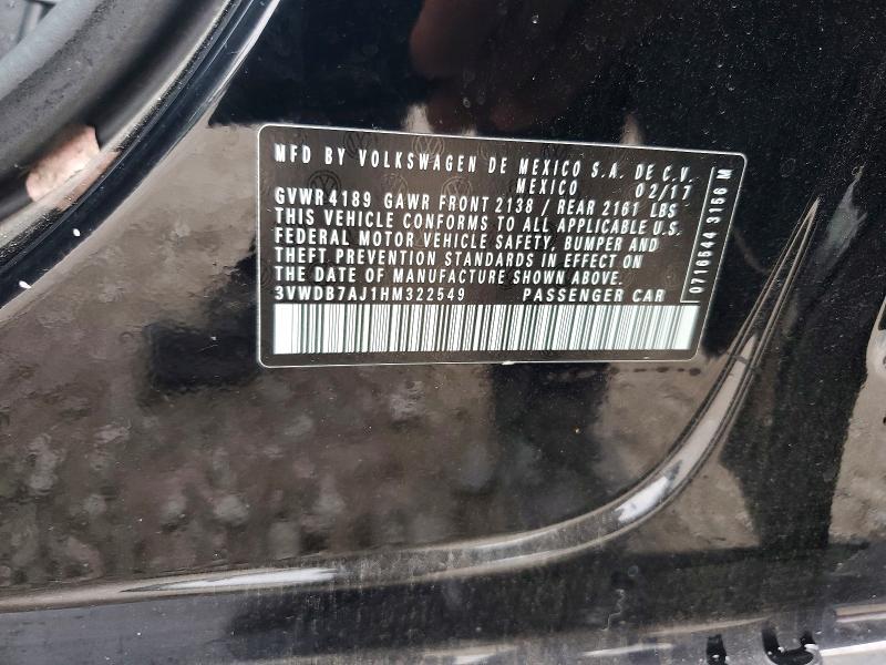 Продажа на аукционе авто 2017 Volkswagen Jetta, vin: 3VWDB7AJ1HM322549, номер лота: 59641946