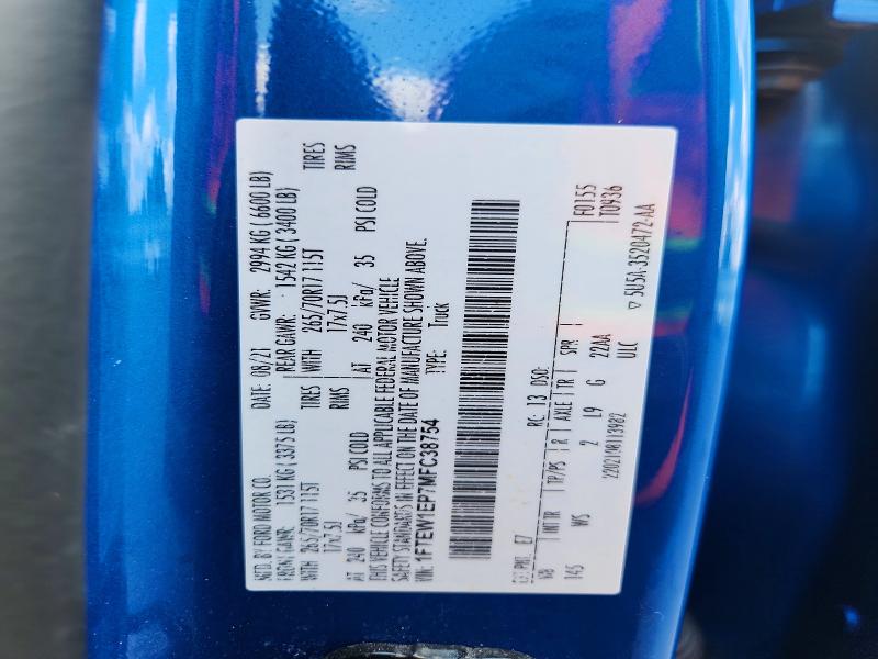 Продажа на аукционе авто 2021 Ford F150, vin: 1FTEW1EP7MFC38754, номер лота: 62778646