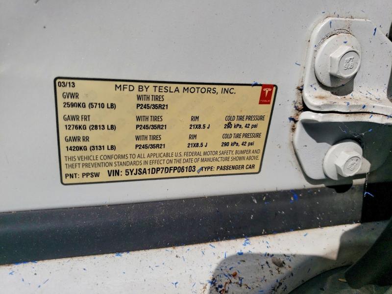 60928856 :رقم المزاد ، 5YJSA1DP7DFP06103 vin ، 2013 Tesla Model S مزاد بيع