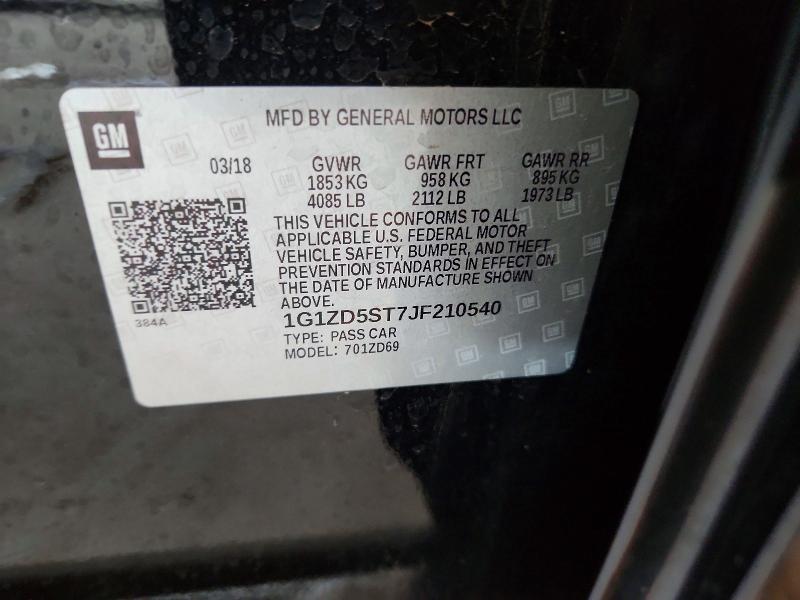2018 Chevrolet Malibu მანქანა იყიდება აუქციონზე, vin: 1G1ZD5ST7JF210540, აუქციონის ნომერი: 59884646