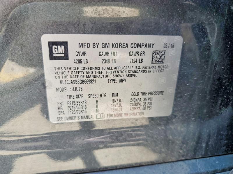 2016 Buick Encore მანქანა იყიდება აუქციონზე, vin: KL4CJASB8GB669821, აუქციონის ნომერი: 59706316