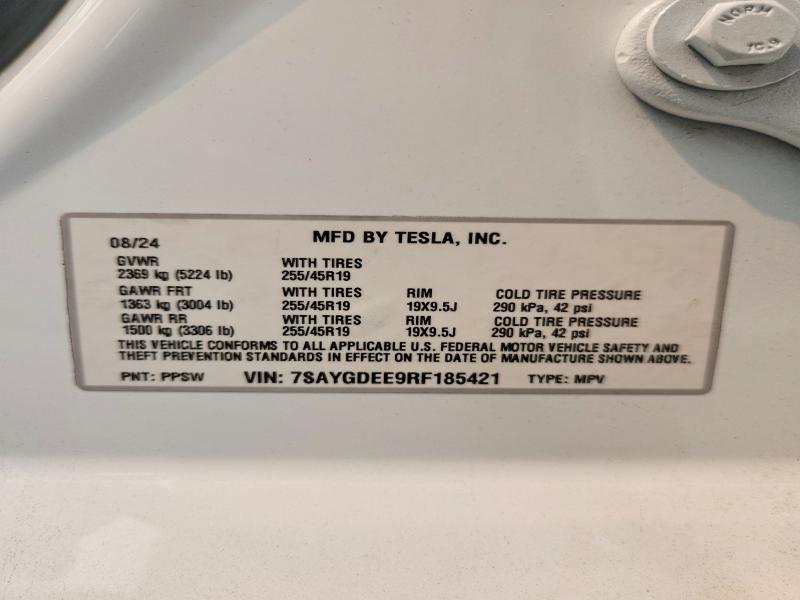 Aukcja sprzedaży 2024 Tesla Model Y, vin: 7SAYGDEE9RF185421, numer aukcji: 61174376