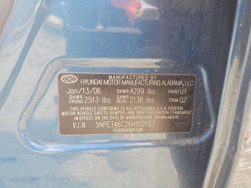 2006 Hyundai Sonata მანქანა იყიდება აუქციონზე, vin: 5NPET46C26H102157, აუქციონის ნომერი: 61083706
