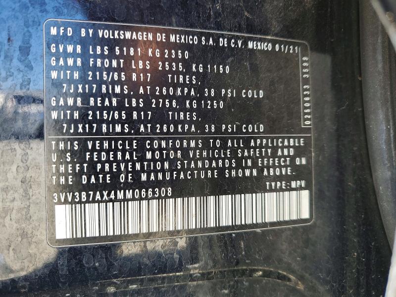Aukcja sprzedaży 2021 Volkswagen Tiguan, vin: 3VV3B7AX4MM066308, numer aukcji: 60224856