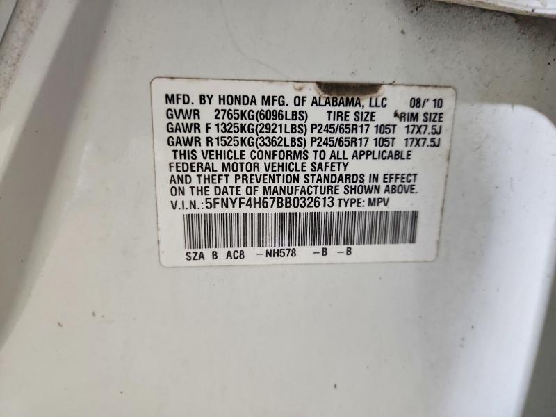Продажа на аукционе авто 2011 Honda Pilot, vin: 5FNYF4H67BB032613, номер лота: 61819096