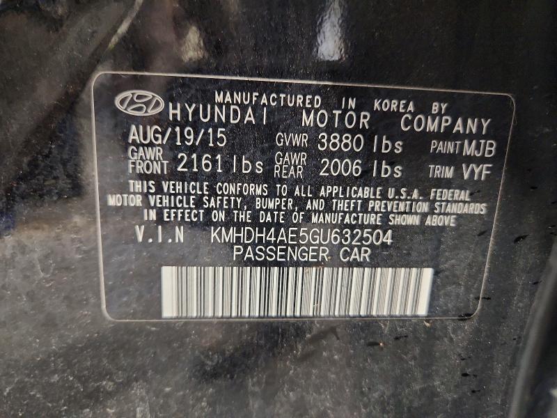 Aukcja sprzedaży 2016 Hyundai Elantra, vin: KMHDH4AE5GU632504, numer aukcji: 62333876
