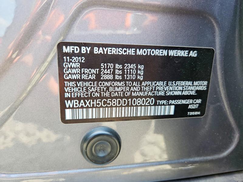 2013 Bmw 528 მანქანა იყიდება აუქციონზე, vin: WBAXH5C58DD108020, აუქციონის ნომერი: 62093086