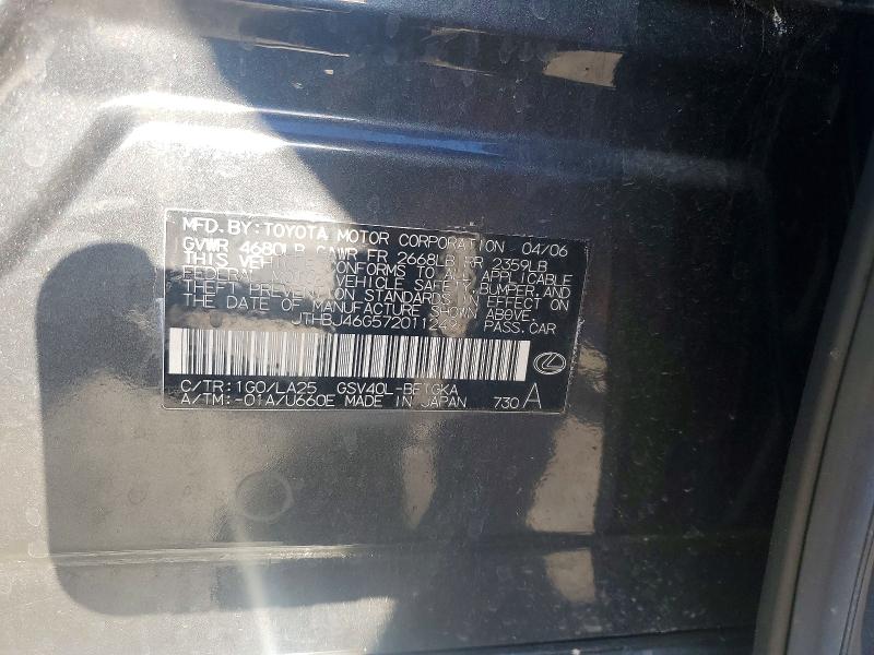 Aukcja sprzedaży 2007 Lexus Es, vin: JTHBJ46G572011249, numer aukcji: 62698206