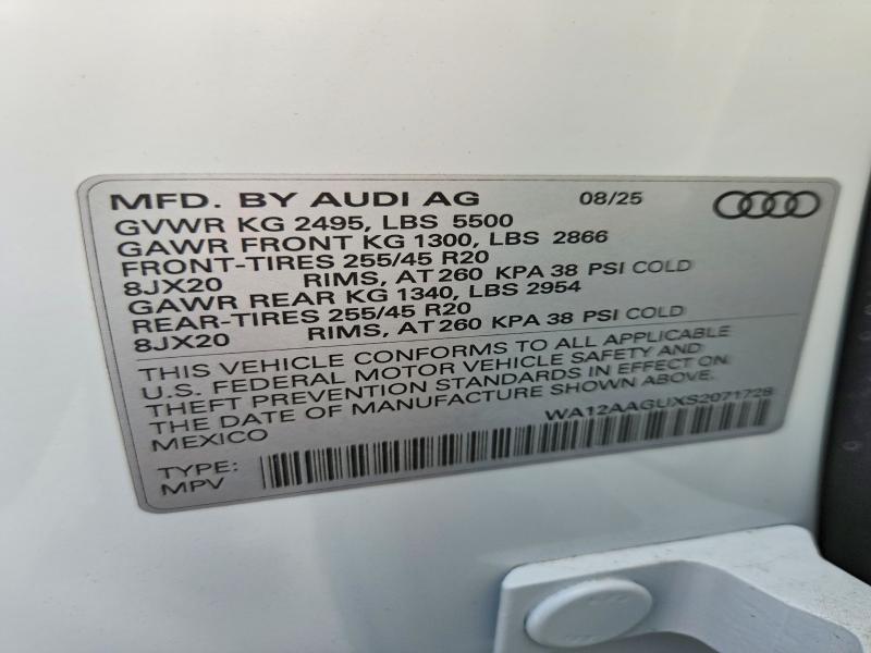 2025 Audi Q5 მანქანა იყიდება აუქციონზე, vin: WA12AAGUXS2071728, აუქციონის ნომერი: 61908186