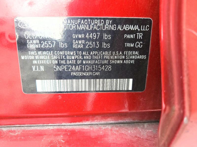 Auction sale of the 2016 Hyundai Sonata, vin: 5NPE24AF1GH315428, lot number: 61307136