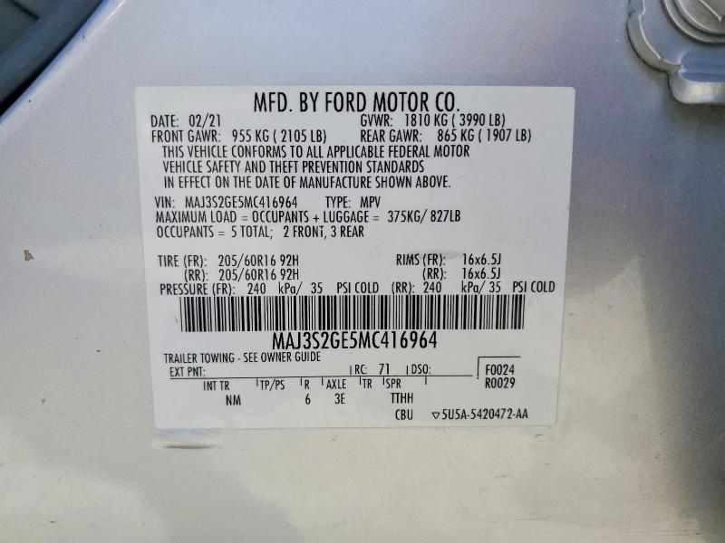 Aukcja sprzedaży 2021 Ford Ecosport, vin: MAJ3S2GE5MC416964, numer aukcji: 60895866