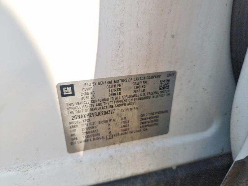 Продаж на аукціоні авто 2018 Chevrolet Equinox, vin: 2GNAXREV8J6204327, номер лоту: 63052556