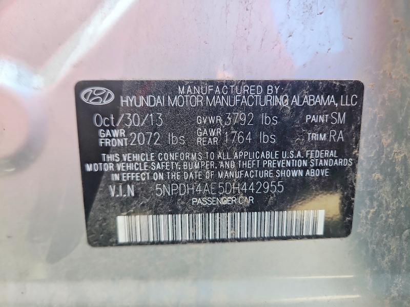 2013 Hyundai Elantra მანქანა იყიდება აუქციონზე, vin: 5NPDH4AE5DH442955, აუქციონის ნომერი: 59821826