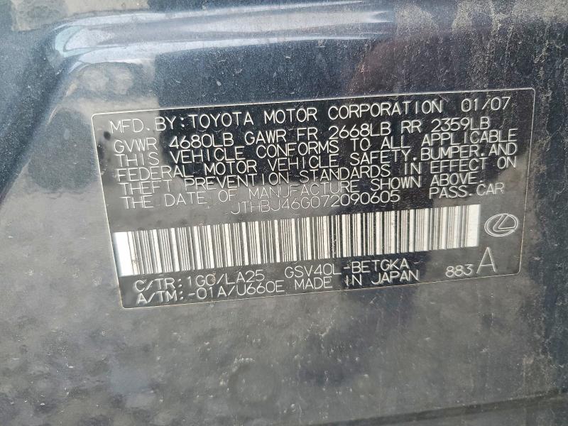 Aukcja sprzedaży 2007 Lexus Es, vin: JTHBJ46G072090605, numer aukcji: 60608586