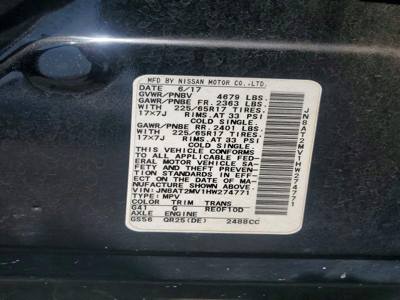2017 Nissan Rogue მანქანა იყიდება აუქციონზე, vin: JN8AT2MV1HW274771, აუქციონის ნომერი: 63007186