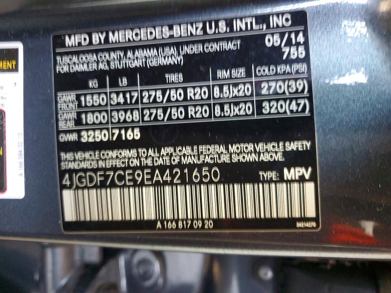 2014 Mercedes-benz Gl მანქანა იყიდება აუქციონზე, vin: 4JGDF7CE9EA421650, აუქციონის ნომერი: 58757446