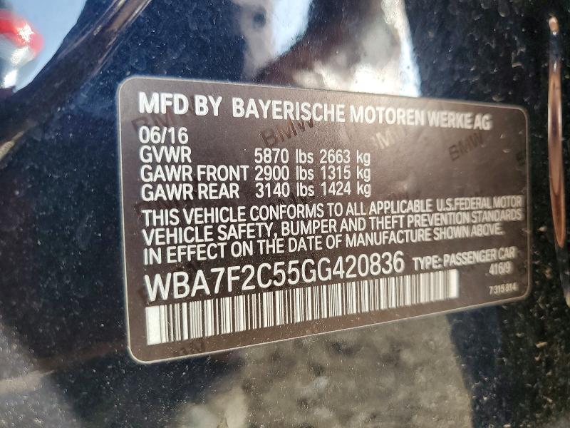 59332046 :رقم المزاد ، WBA7F2C55GG420836 vin ، 2016 Bmw 750 مزاد بيع