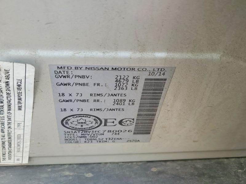 61321746 :رقم المزاد ، 5N1AT2MV3FC780026 vin ، 2015 Nissan Rogue مزاد بيع
