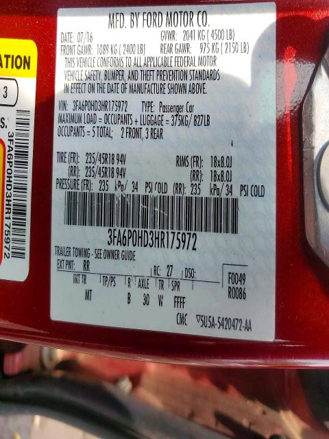 Продажа на аукционе авто 2017 Ford Fusion, vin: 3FA6P0HD3HR175972, номер лота: 85608765