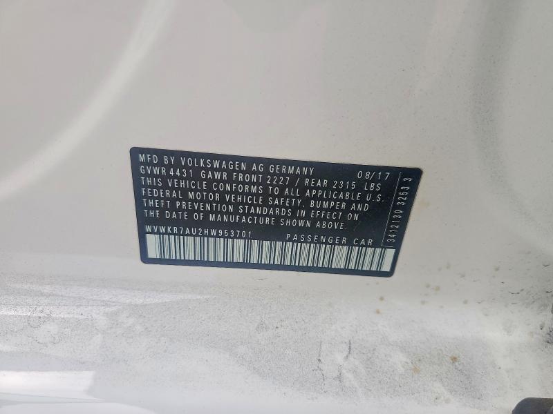 Aukcja sprzedaży 2017 Volkswagen E-golf, vin: WVWKR7AU2HW953701, numer aukcji: 60700396