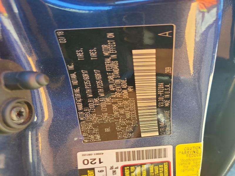 62844226 :رقم المزاد ، 5TDYZ3DC8JS928331 vin ، 2018 Toyota Sienna مزاد بيع