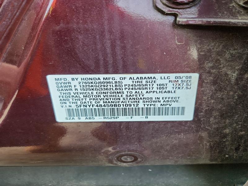 Aukcja sprzedaży 2009 Honda Pilot, vin: 5FNYF48459B010912, numer aukcji: 62834936
