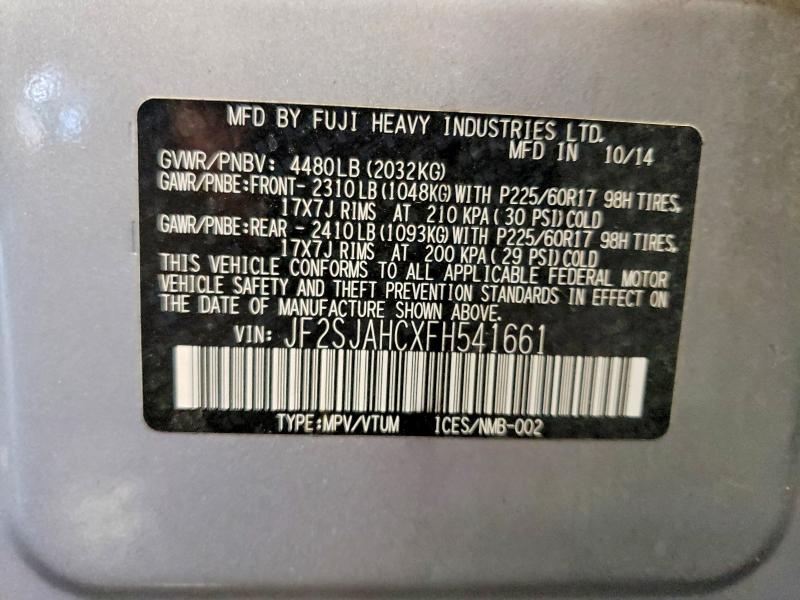 2015 Subaru Forester მანქანა იყიდება აუქციონზე, vin: JF2SJAHCXFH541661, აუქციონის ნომერი: 60262676