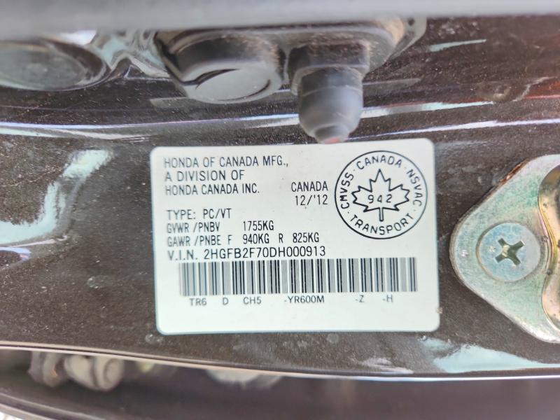 59405716 :رقم المزاد ، 2HGFB2F70DH000913 vin ، 2013 Honda Civic مزاد بيع