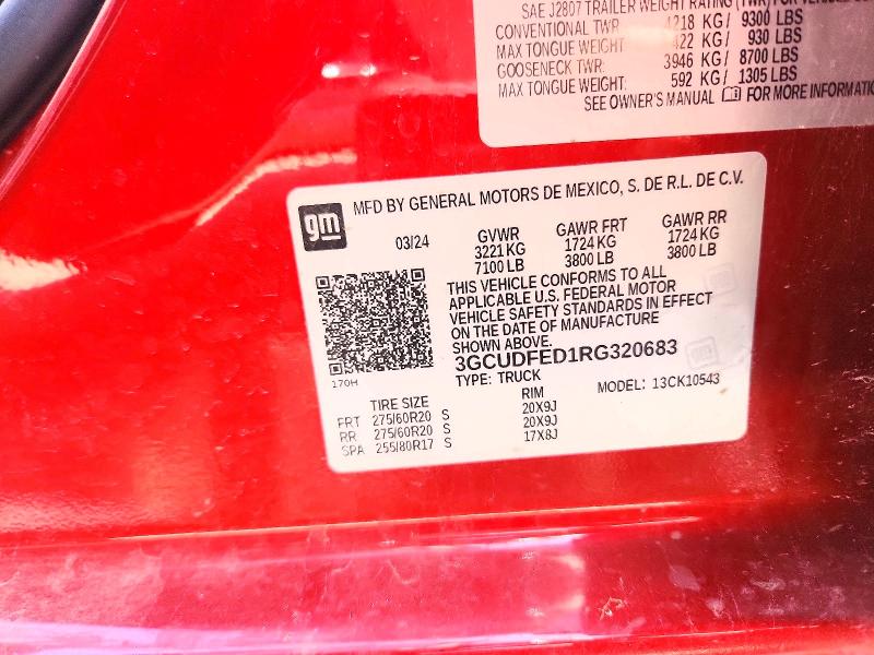 Auction sale of the 2024 Chevrolet Silverado, vin: 3GCUDFED1RG320683, lot number: 60577016