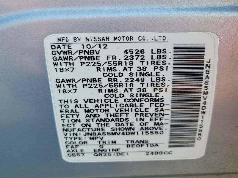Продаж на аукціоні авто 2013 Nissan Rogue, vin: JN8AS5MV4DW115550, номер лоту: 62610076