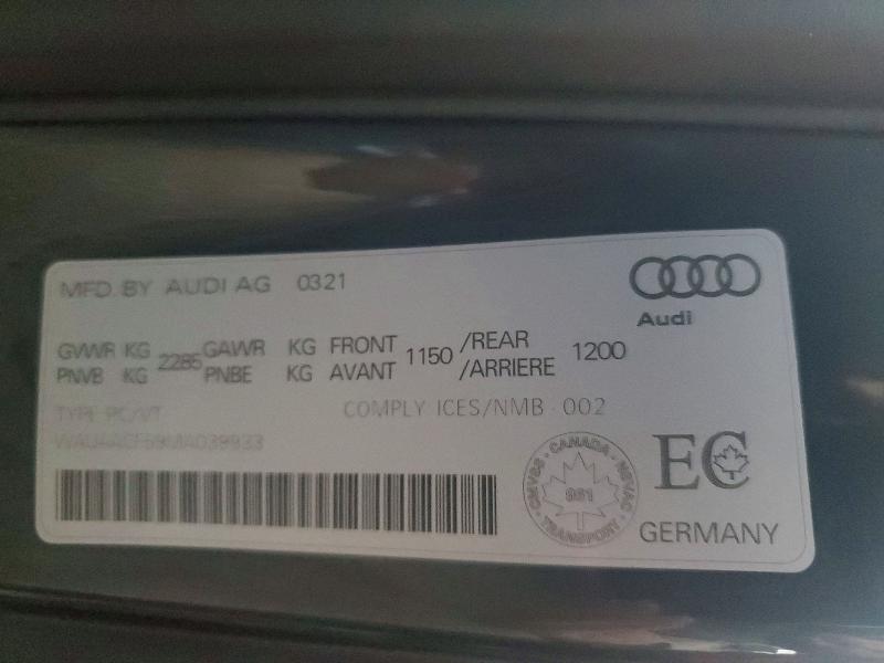 2021 Audi A5 მანქანა იყიდება აუქციონზე, vin: WAUAACF59MA039933, აუქციონის ნომერი: 60858396