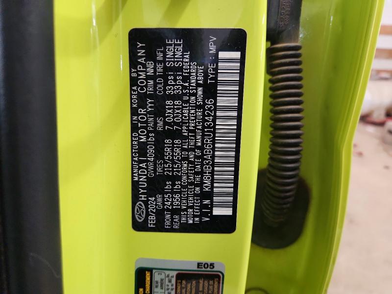 2024 Hyundai Kona მანქანა იყიდება აუქციონზე, vin: KM8HB3AB6RU134236, აუქციონის ნომერი: 63336206