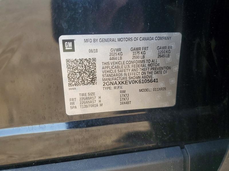 60188556 :رقم المزاد ، 2GNAXKEV0K6105641 vin ، 2019 Chevrolet Equinox مزاد بيع