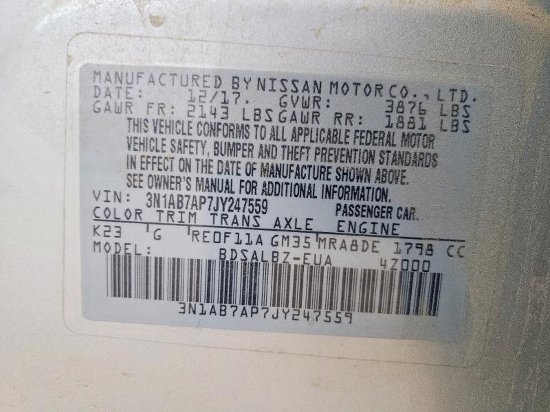 Aukcja sprzedaży 2018 Nissan Sentra, vin: 3N1AB7AP7JY247559, numer aukcji: 60092686