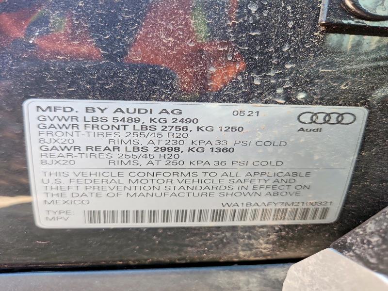 2021 Audi Q5 მანქანა იყიდება აუქციონზე, vin: WA1BAAFY7M2100321, აუქციონის ნომერი: 63235906