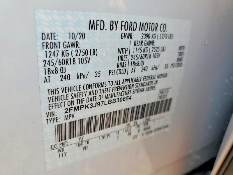 Продаж на аукціоні авто 2020 Ford Edge, vin: 2FMPK3J97LBB30654, номер лоту: 61018346