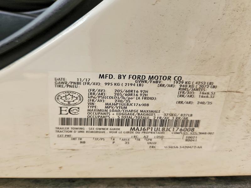 Aukcja sprzedaży 2018 Ford Ecosport, vin: MAJ6P1UL8JC176008, numer aukcji: 59781726