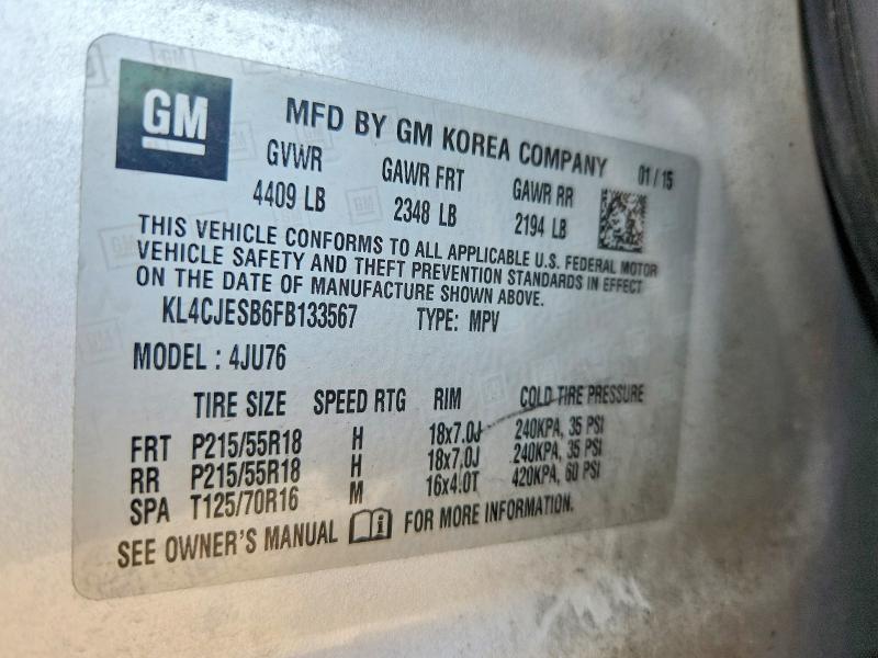 Aukcja sprzedaży 2015 Buick Encore, vin: KL4CJESB6FB133567, numer aukcji: 61988566