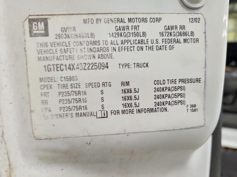 Aukcja sprzedaży 2003 Gmc New Sierra, vin: 1GTEC14X43Z225094, numer aukcji: 62078336
