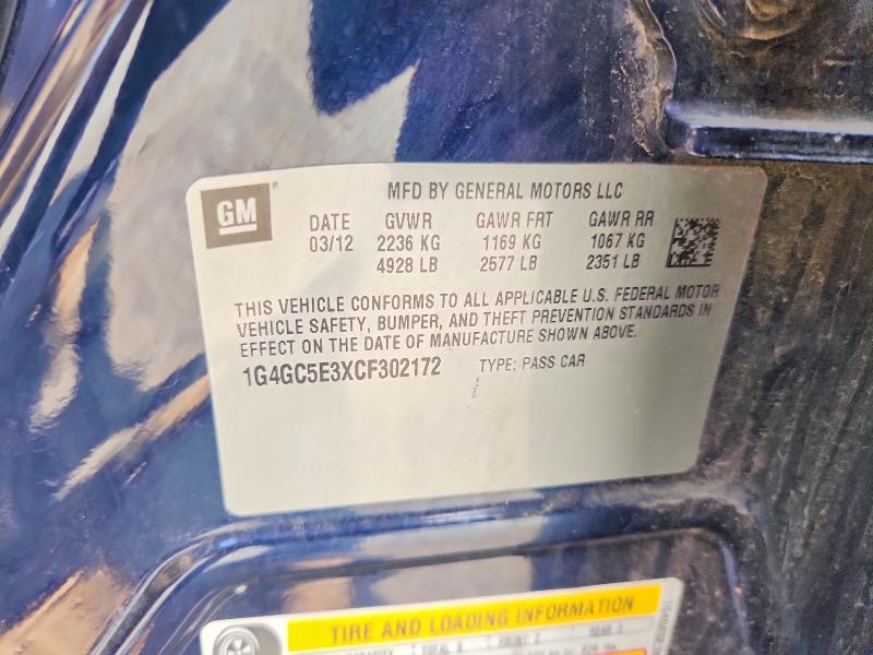 2012 Buick Lacrosse მანქანა იყიდება აუქციონზე, vin: 1G4GC5E3XCF302172, აუქციონის ნომერი: 60020336