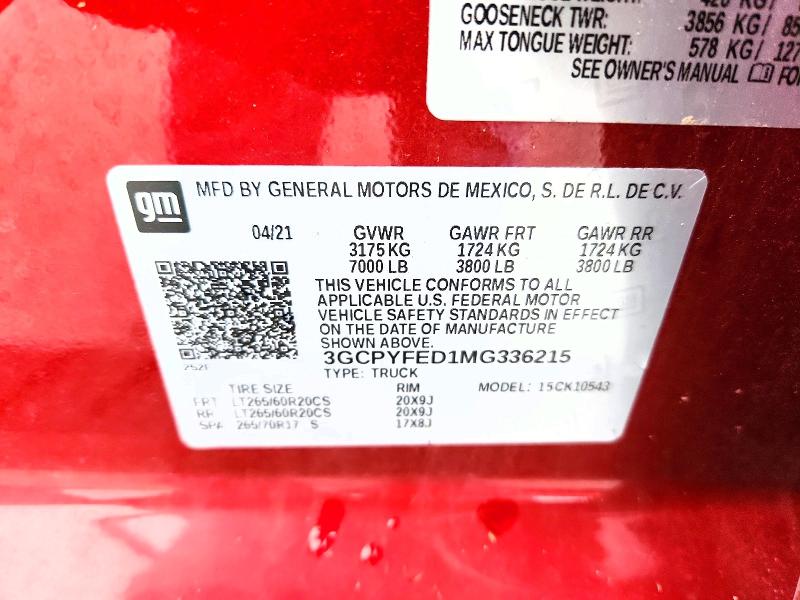 Продажа на аукционе авто 2021 Chevrolet Silverado, vin: 3GCPYFED1MG336215, номер лота: 60184166