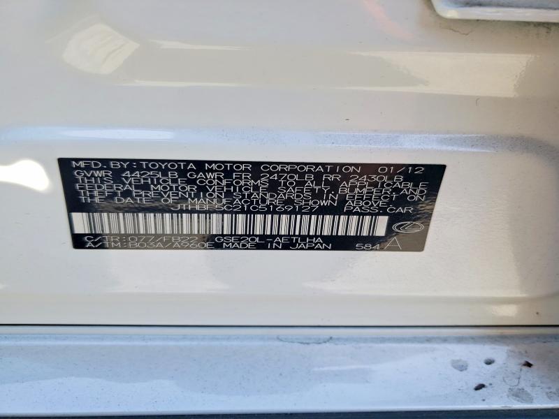 60039636 :رقم المزاد ، JTHBF5C21C5169127 vin ، 2012 Lexus Is مزاد بيع
