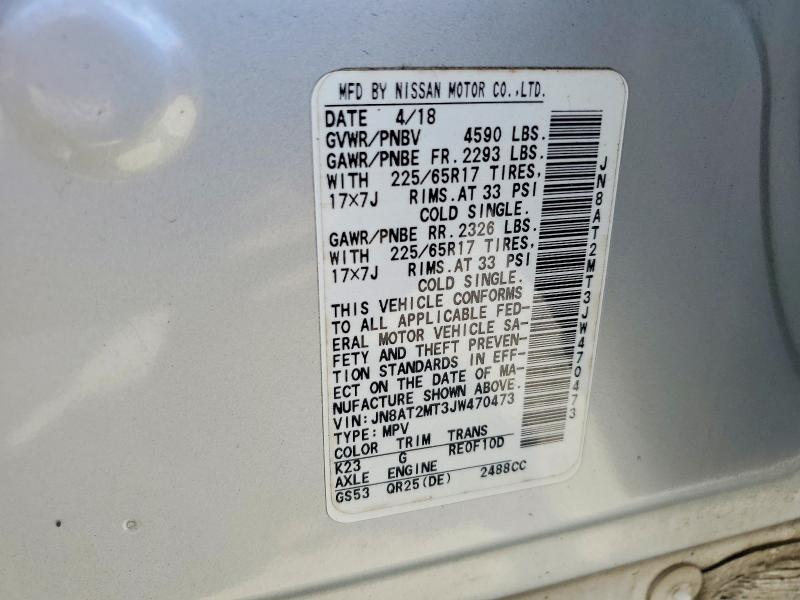 59581976 :رقم المزاد ، JN8AT2MT3JW470473 vin ، 2018 Nissan Rogue مزاد بيع