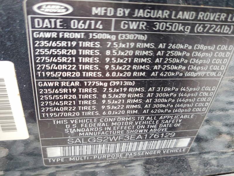 61242556 :رقم المزاد ، SALGS2WF3EA176129 vin ، 2014 Land Rover Range Rover مزاد بيع